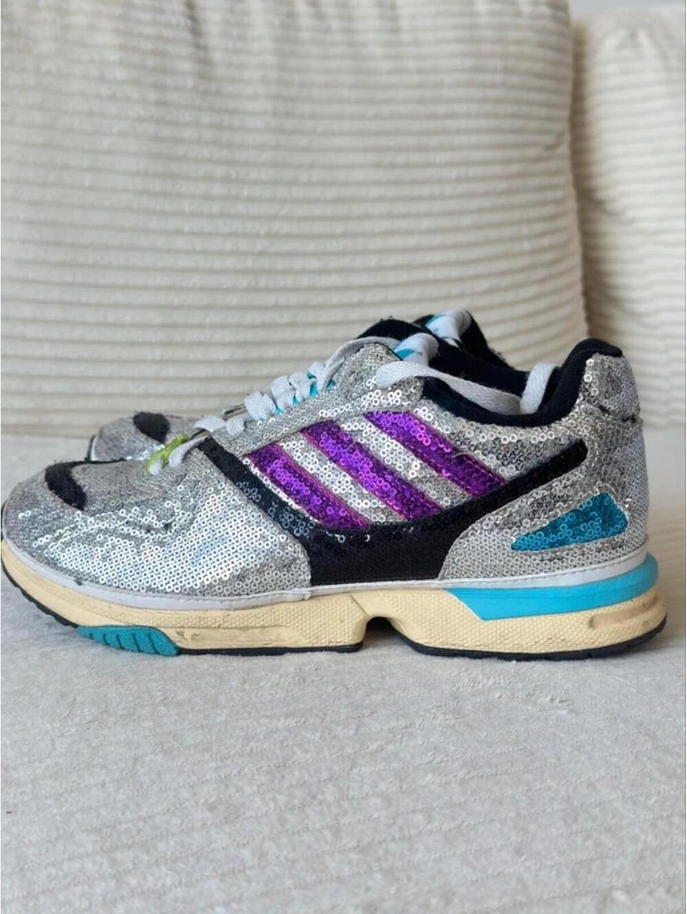 Adidas ZX 4000 Crystal White Silver Purple Sequin Sneakers - Picture 5 of 9